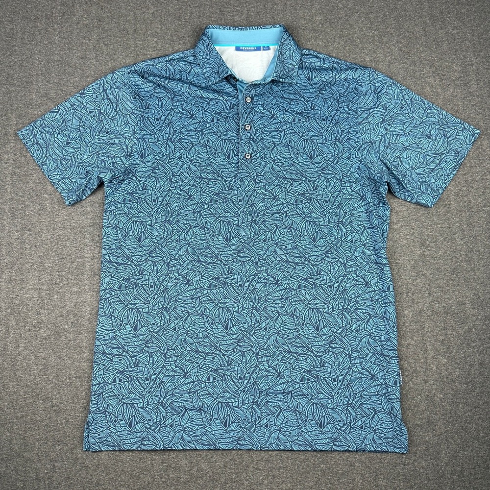 Devereux Proper Threads Mens Small Blue Leaf Geometric Golf Polo Shirt S